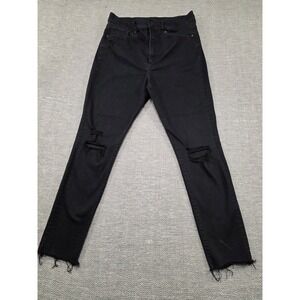 EXPRESS Skinny High Rise Black‎ Ripped Jeans Women's Size 10R Raw Hem